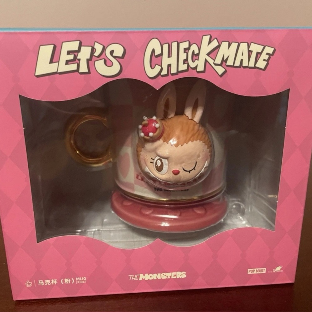Pop Mart The Monsters Checkmate Mug with Pink and Gold Accents